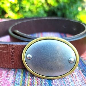 brown belt with metal buckle